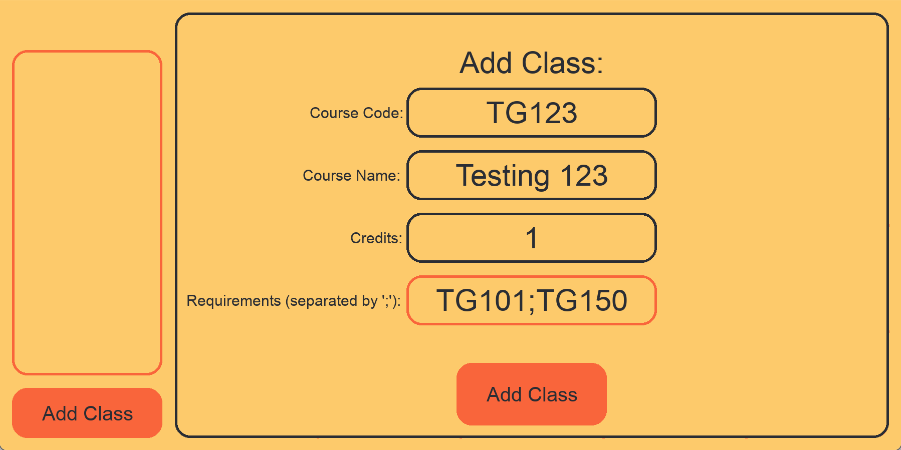 visual representation of the Course Scheduler when adding a class